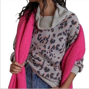 Anthropologie Cowl Neck Leopard Sweater, L